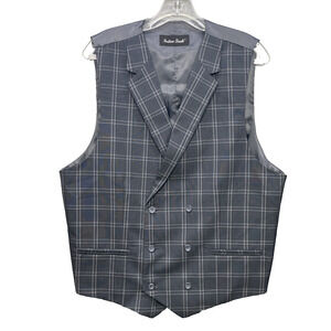 Fortino Landi Mens 44R Blue/Gray Plaid Double Breasted 6-Button Waistcoat Vest